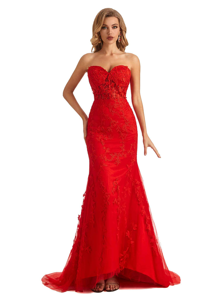 Sexy Mermaid Red Lace Beaded Sweetheart Long Formal Prom Dresses Online- ChicSew Sexy Mermaid Red Lace Beaded Sweetheart Long Formal Prom Dresses Online- ChicSew