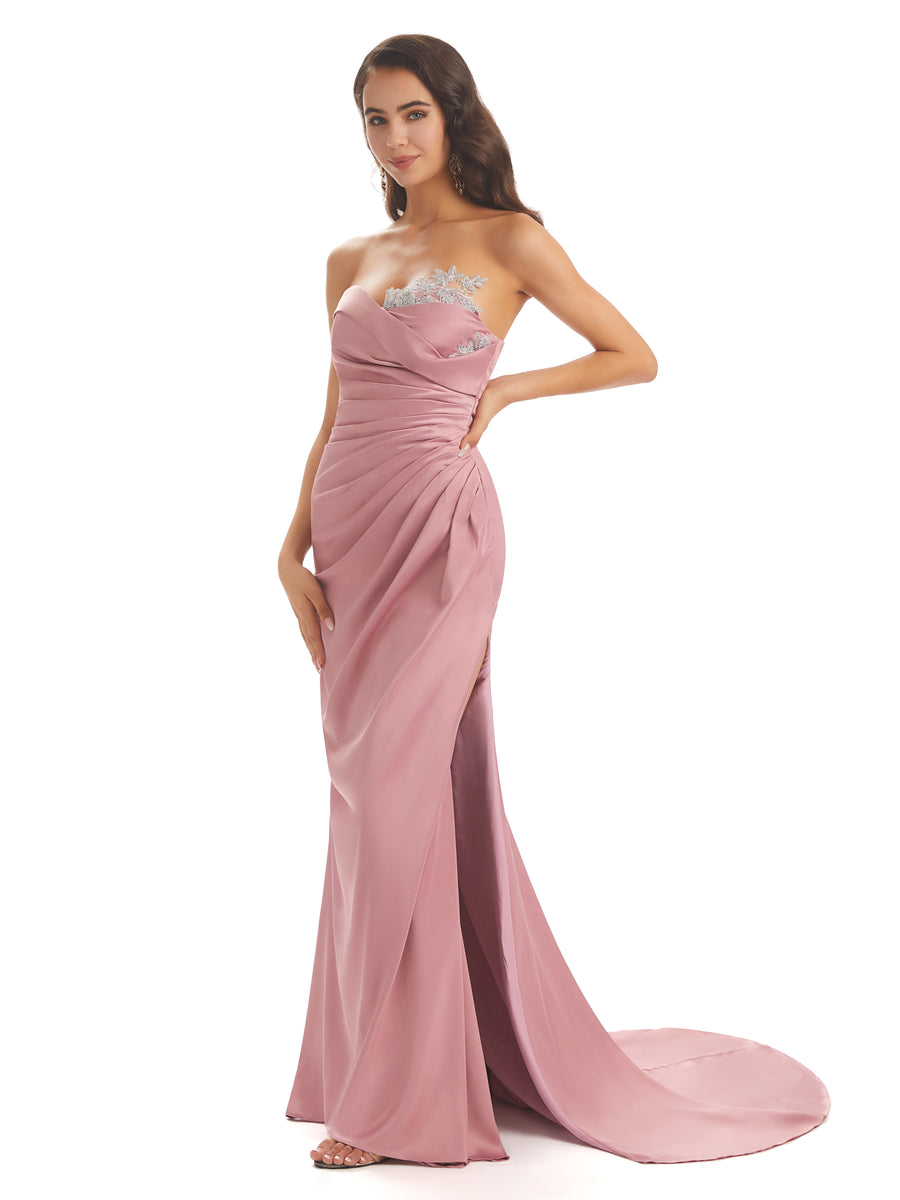 Sexy Soft Satin Side Slit Sweetheart Long Mermaid Bridesmaid Dresses Online