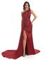Sexy Soft Satin Side Slit One Shoulder Mermaid Long Wedding Bridesmaid Dresses