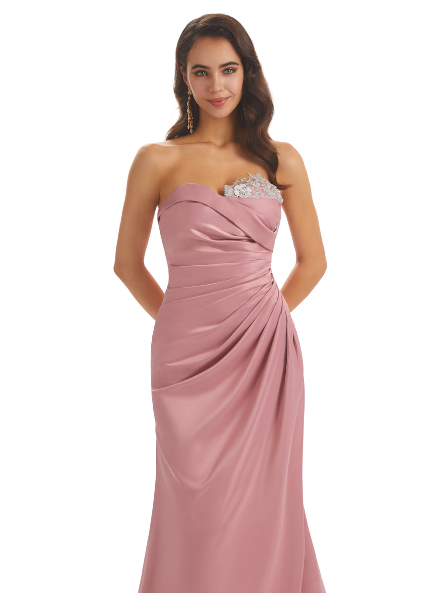 Sexy Soft Satin Side Slit Sweetheart Long Mermaid Bridesmaid Dresses Online