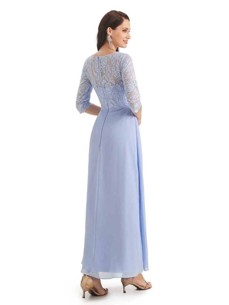 Elegant A-line Chiffon Jewel Half Sleeve Long Mother Of The Bride Dresses With Jacket