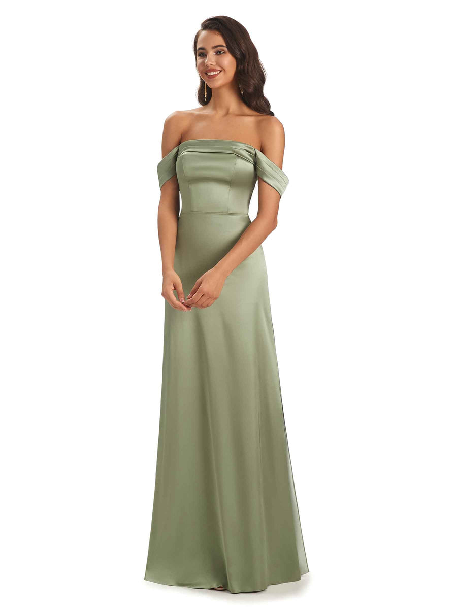 Simple Silky Satin Off The Shoulder Long Unique Nice Formal Evening Dresses