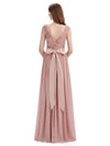 Elegant A-Line V-Neck Lace Chiffon Long Bridesmaid Dresses