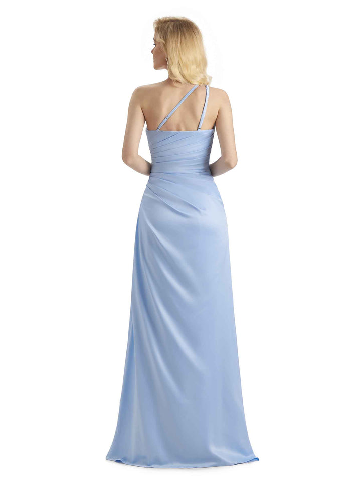 Sexy Soft Satin Side Slit One Shoulder Mermaid Long Bridesmaid Dresses Online