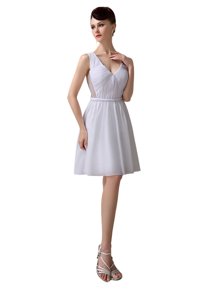 Charming A-line Chiffon V-neck Backless Short Bridesmaid Dresses