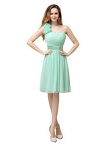 A-line Chiffon One Shoulder Knee-Length Short Bridesmaid Dresses