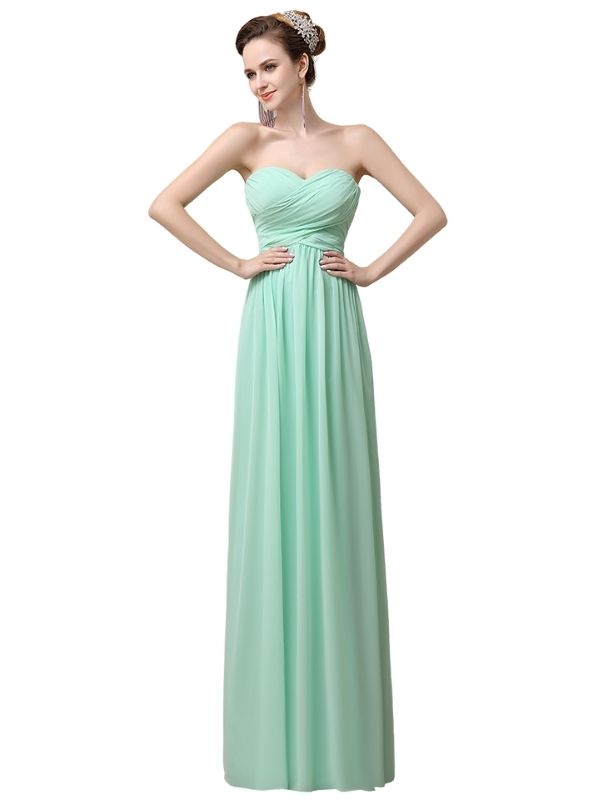 Simple A-line Chiffon Sweetheart Floor-Length Long Bridesmaid Dresses.