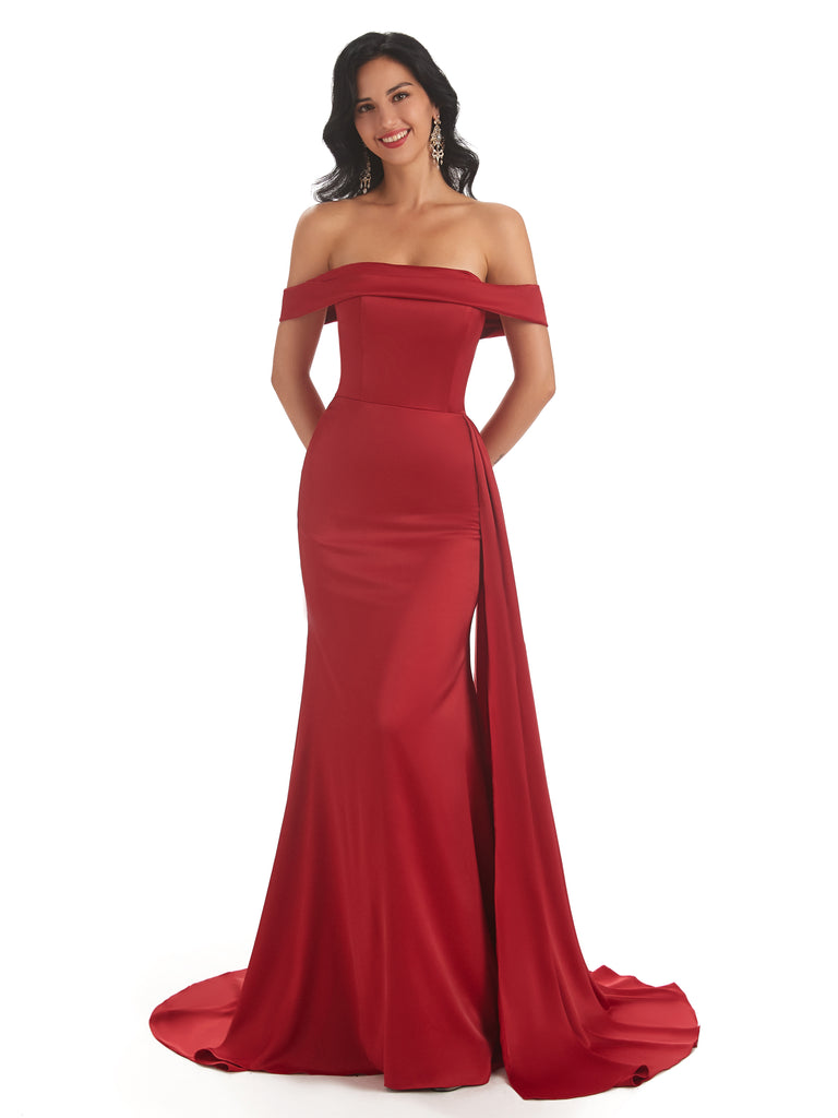 Sexy Off The Shoulder Soft Satin Mermaid Long Bridesmaid Dresses Gown