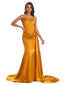 Sexy Mermaid Long Spaghetti Straps Elegant Satin Prom Dresses Online