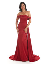 Sexy Off The Shoulder Soft Satin Mermaid Long Bridesmaid Dresses Gown