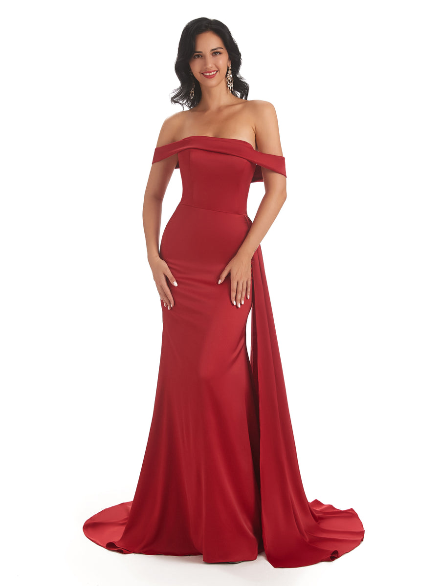 Sexy Off The Shoulder Soft Satin Mermaid Long Bridesmaid Dresses Gown