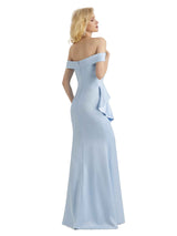 Sexy Mermaid Off The Shoulder Soft Satin Side Slit Long Bridesmaid Dresses With Ruffle