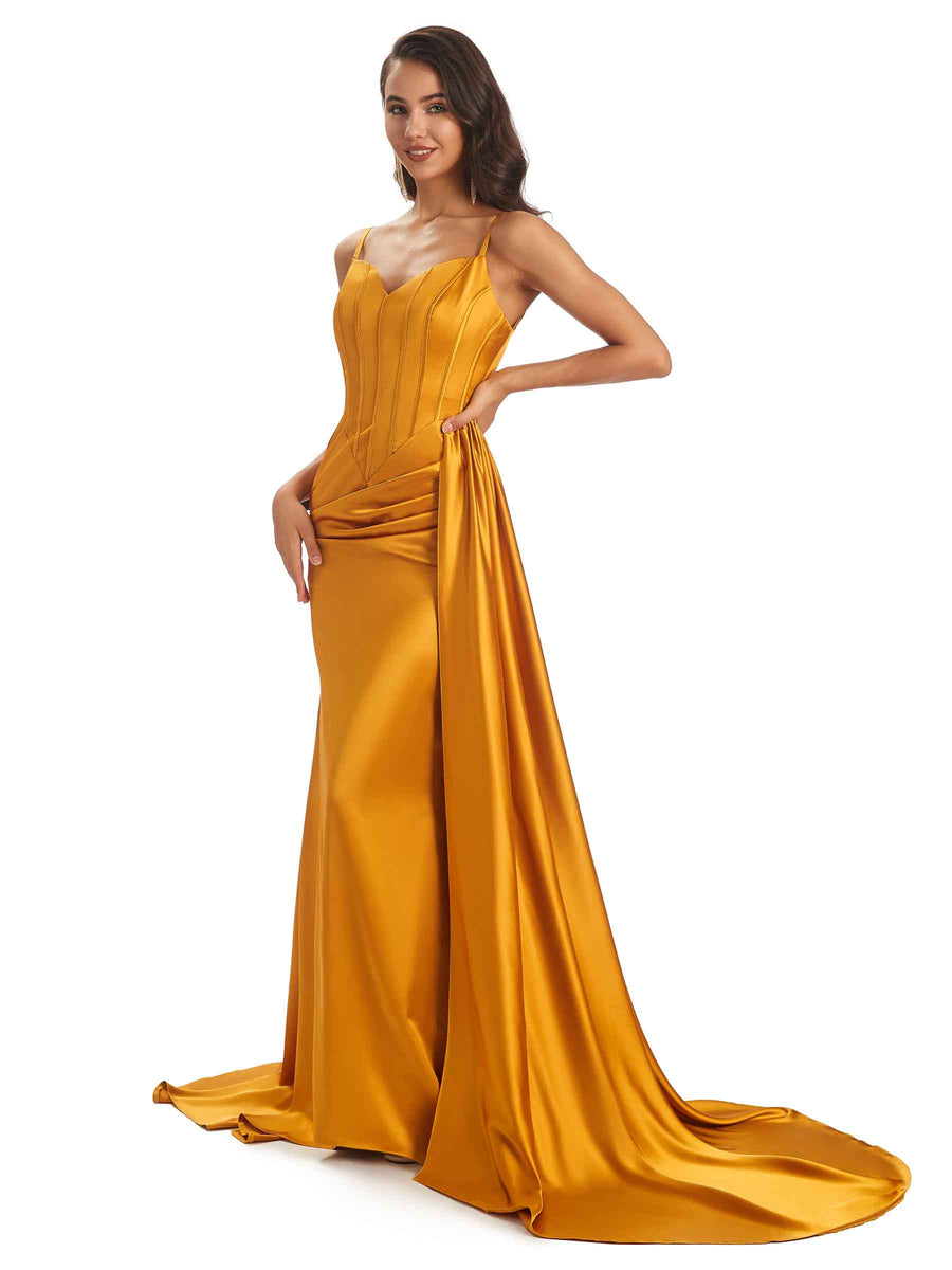 Sexy Soft Satin Mermaid Long Spaghetti Straps Long Bridesmaid Dresses Online