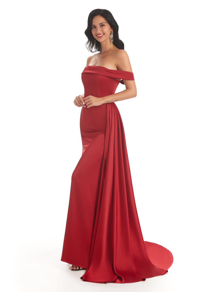 Sexy Off The Shoulder Soft Satin Mermaid Long Bridesmaid Dresses Gown