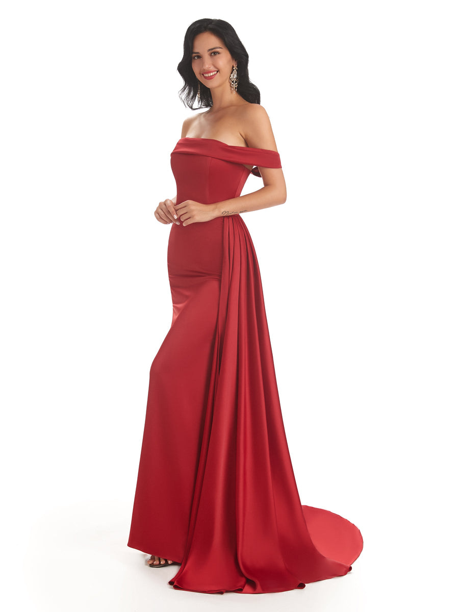 Sexy Off Shoulder Soft Satin Mermaid Long Prom Dresses Online