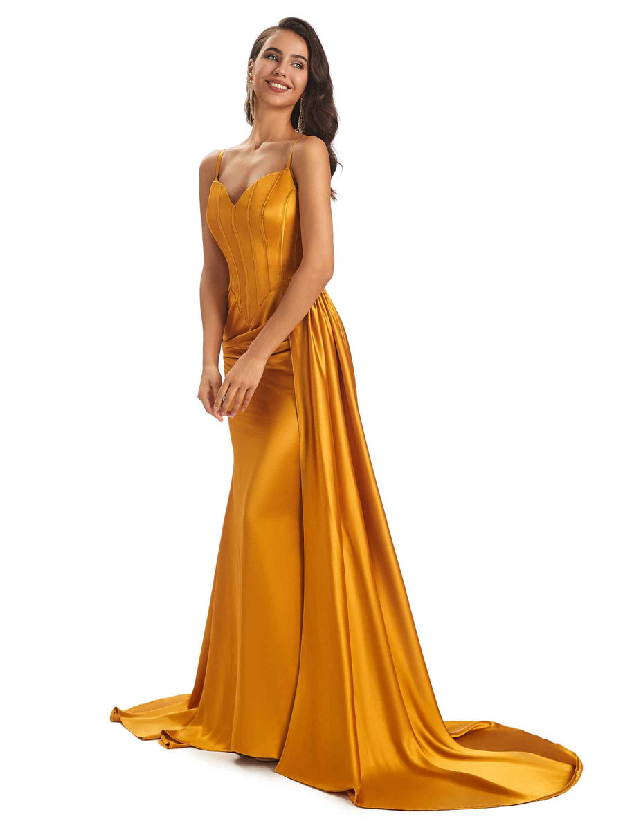 Sexy Soft Satin Mermaid Long Spaghetti Straps Long Bridesmaid Dresses Online
