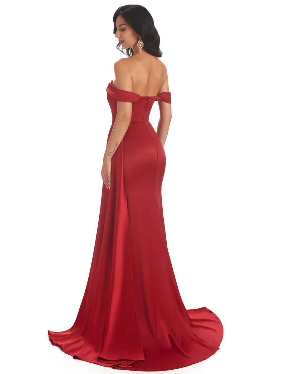 Sexy Off The Shoulder Soft Satin Mermaid Long Bridesmaid Dresses Gown