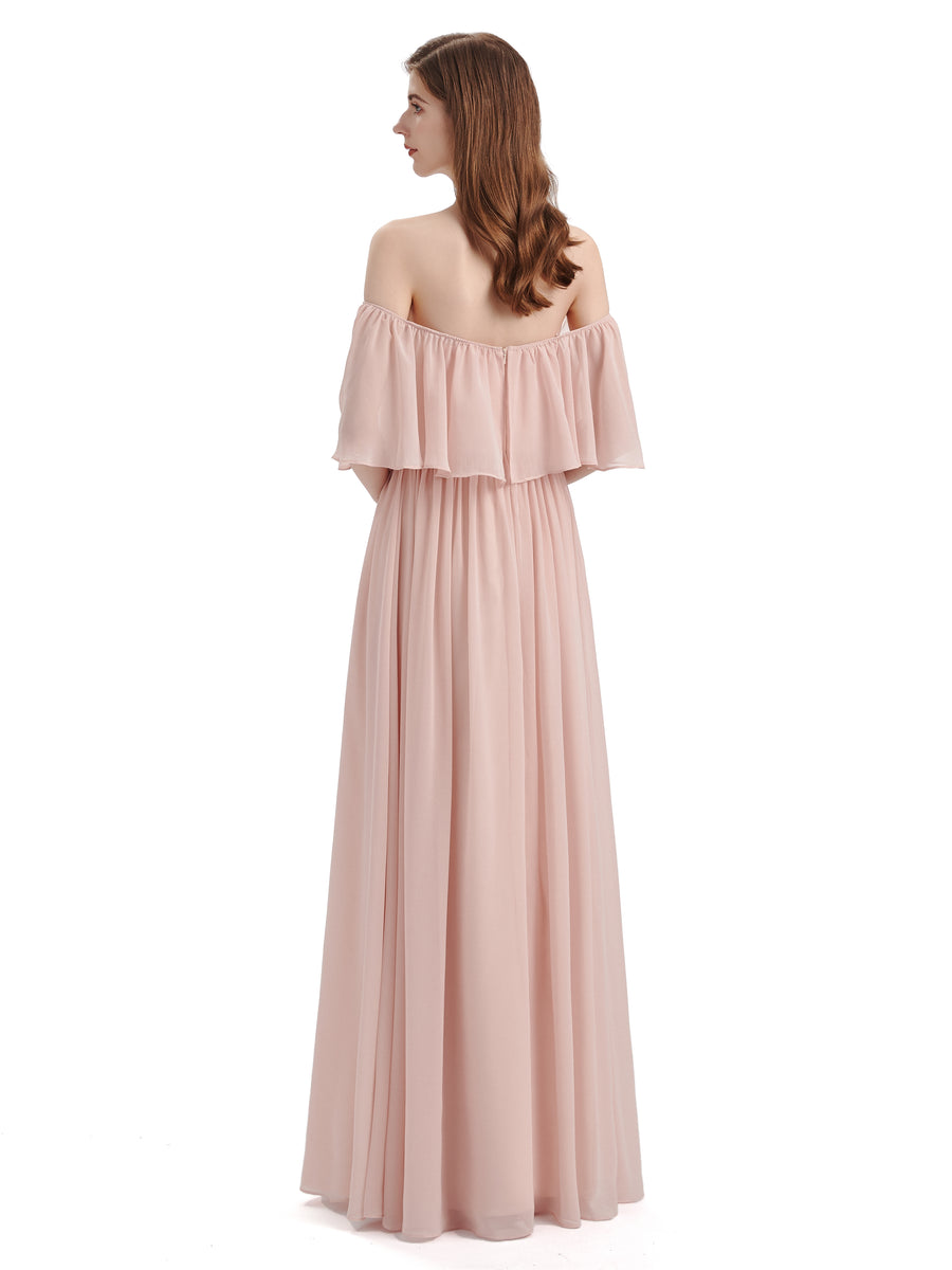 Simple A-Line Off The Shoulder Chiffon Long Bridesmaid Dresses