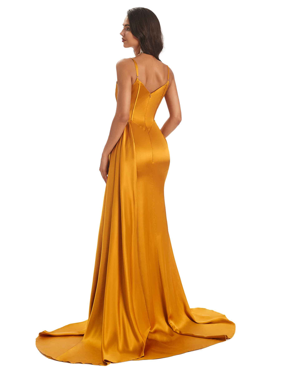 Sexy Soft Satin Mermaid Long Spaghetti Straps Long Bridesmaid Dresses Online