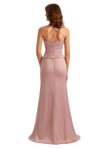 Sexy Side Slit Spaghetti Straps Mermaid Chic Long Satin Dress For Women