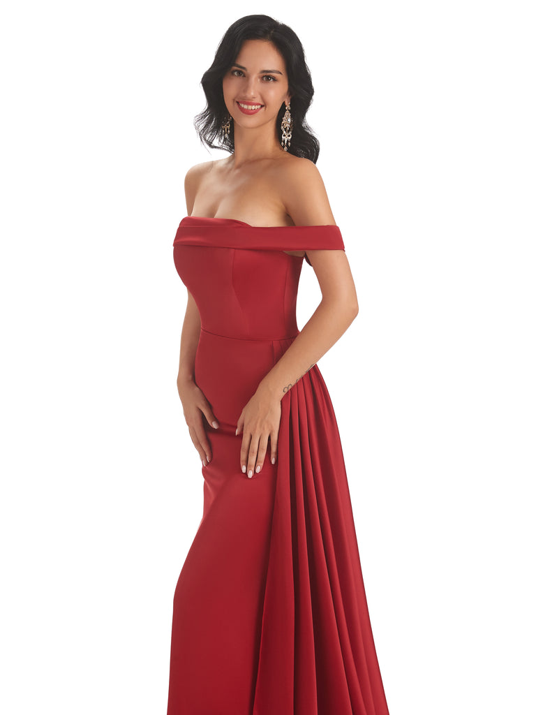 Sexy Off The Shoulder Soft Satin Mermaid Long Bridesmaid Dresses Gown