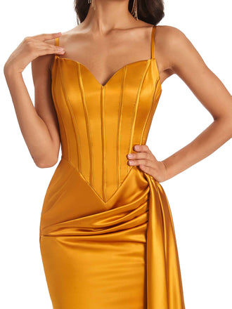 Sexy Mermaid Long Spaghetti Straps Satin Maxi Formal Prom Dresses Online Sale
