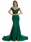 Elegant Off The Shoulder Soft Satin Mermaid Long Party Prom Dresses Sale