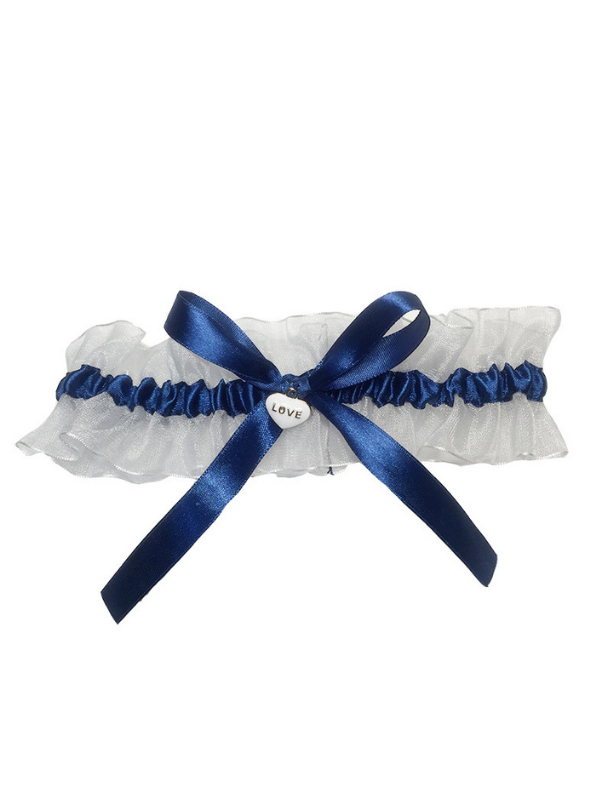 Navy Blue White Wedding Garter