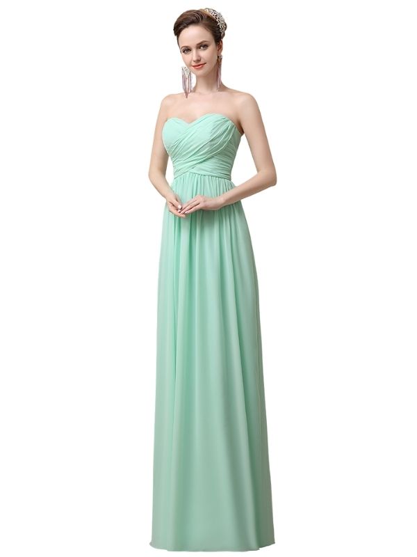 Simple A-line Chiffon Sweetheart Floor-Length Long Bridesmaid Dresses.