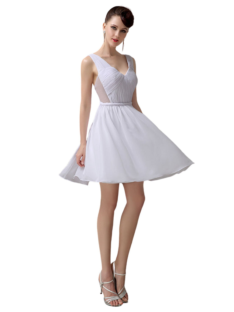 Charming A-line Chiffon V-neck Backless Short Bridesmaid Dresses