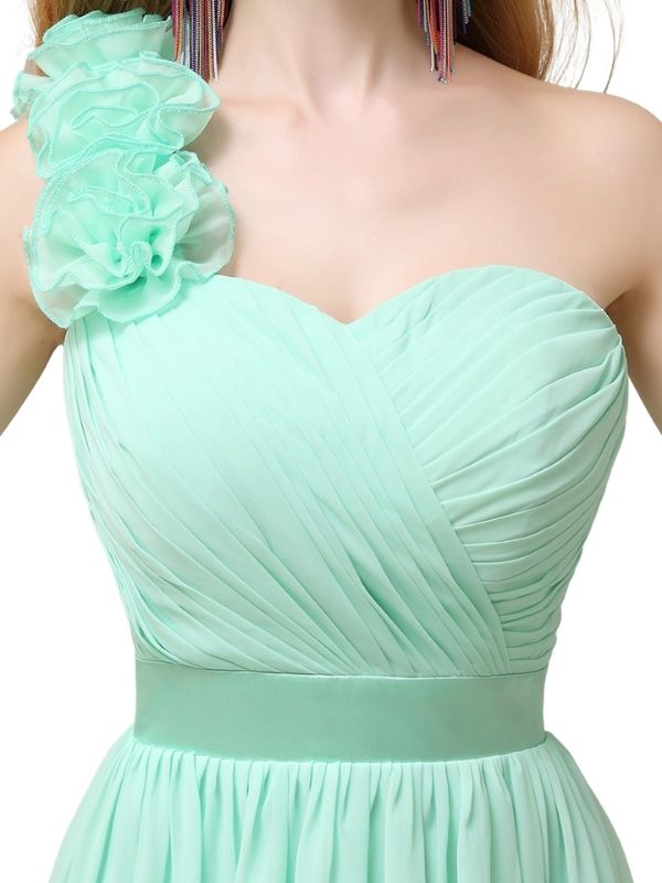 A-line Chiffon One Shoulder Knee-Length Short Bridesmaid Dresses