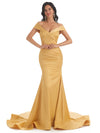 Elegant Off The Shoulder Soft Satin Mermaid Long Party Prom Dresses Sale