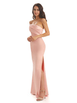 Soft Satin Sexy Side Slit One Shoulder Long Mermaid Formal Evening Dresses