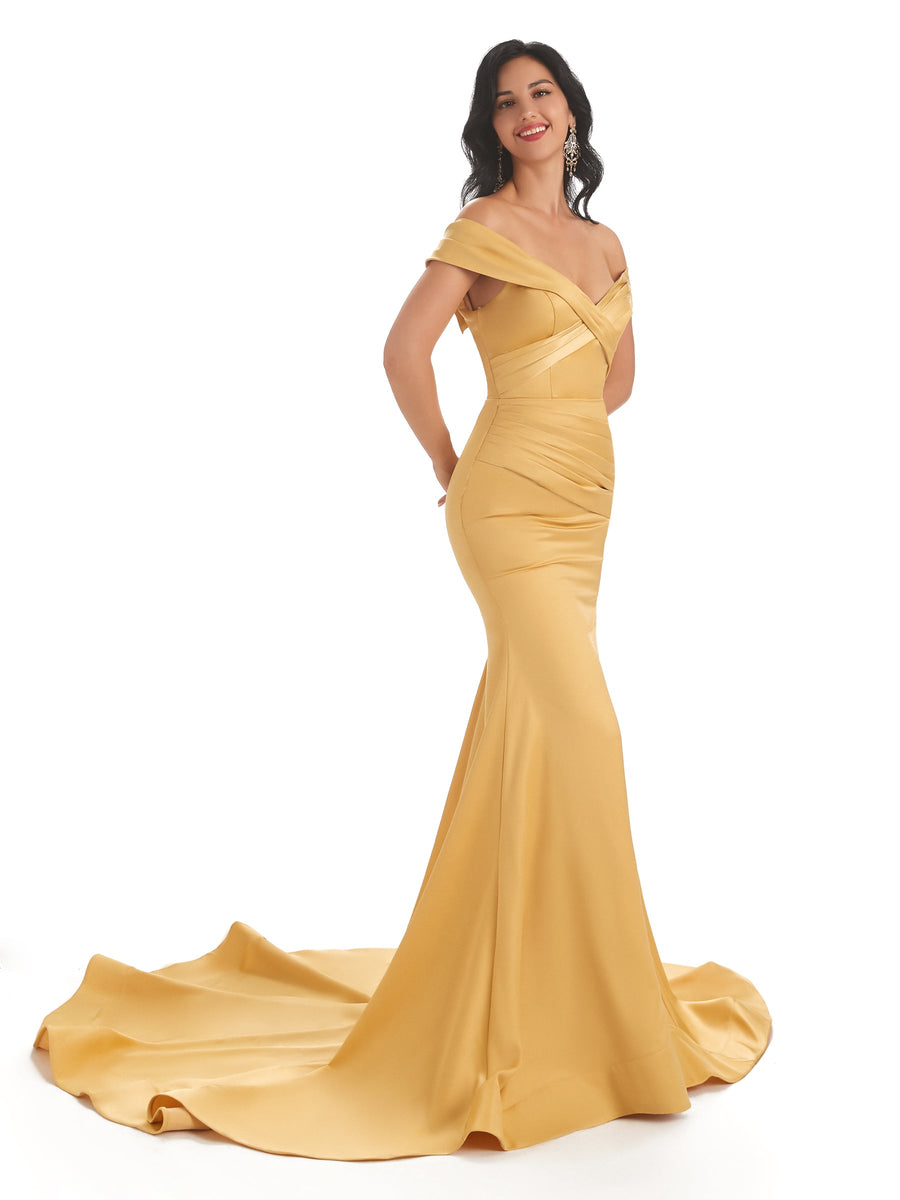 Elegant Cap sleeves Soft Satin Mermaid Long Prom Dresses Online