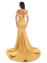 Elegant Off Shoulder Soft Satin Mermaid Unique Long Bridesmaid Dresses