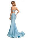 Sexy Side Slit Mermaid Sparkly Beaded Blue Long Formal Prom Dresses Online