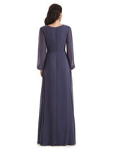 Modern Chiffon Long Sleeves V-neck Long Mother of The Bride Dresses