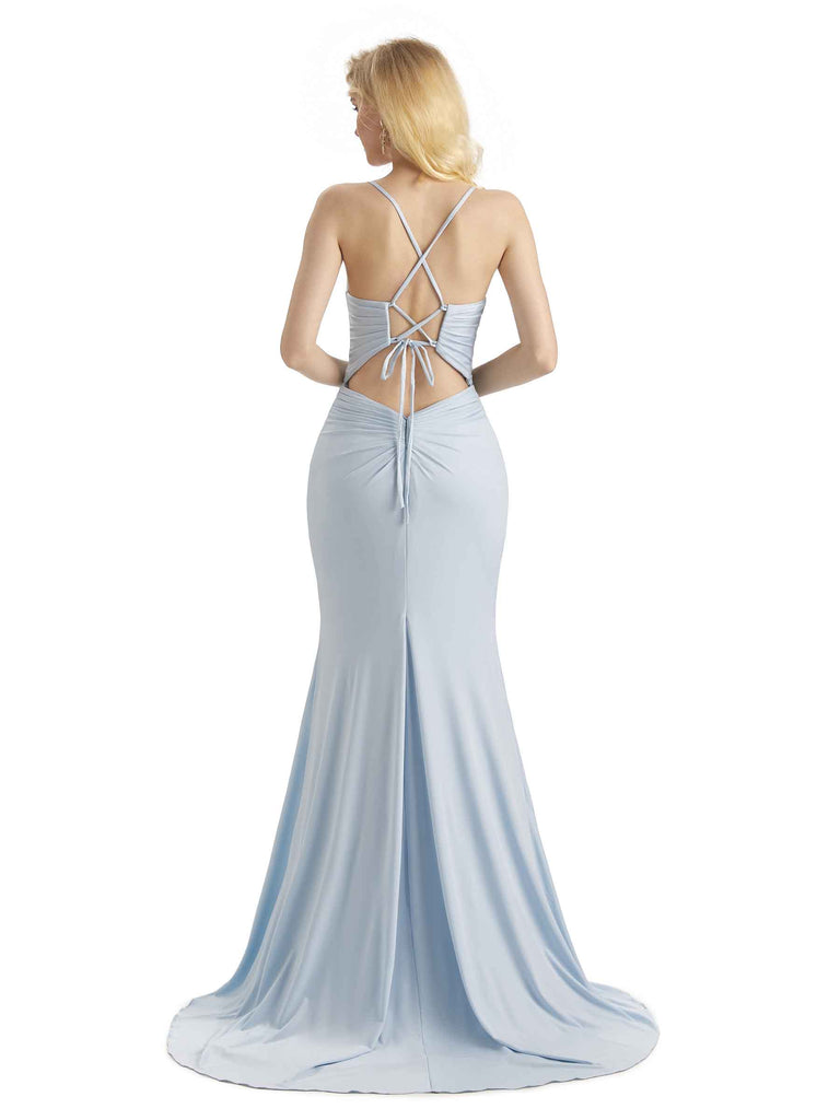Sexy Mermaid Spaghetti Straps Stretchy Jersey Long Maxi Formal Bridesmaid Dresses