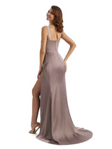 Elegant Square Straps Mermaid Unique Satin Long Maxi Bridesmaid Dress For Wedding