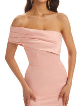 Soft Satin Sexy Side Slit One Shoulder Long Mermaid Formal Evening Dresses
