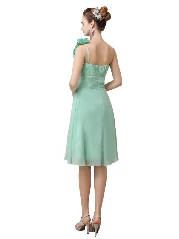 Cute A-line Chiffon One Shoulder Knee-Length Short Bridesmaid Dresses Under 100