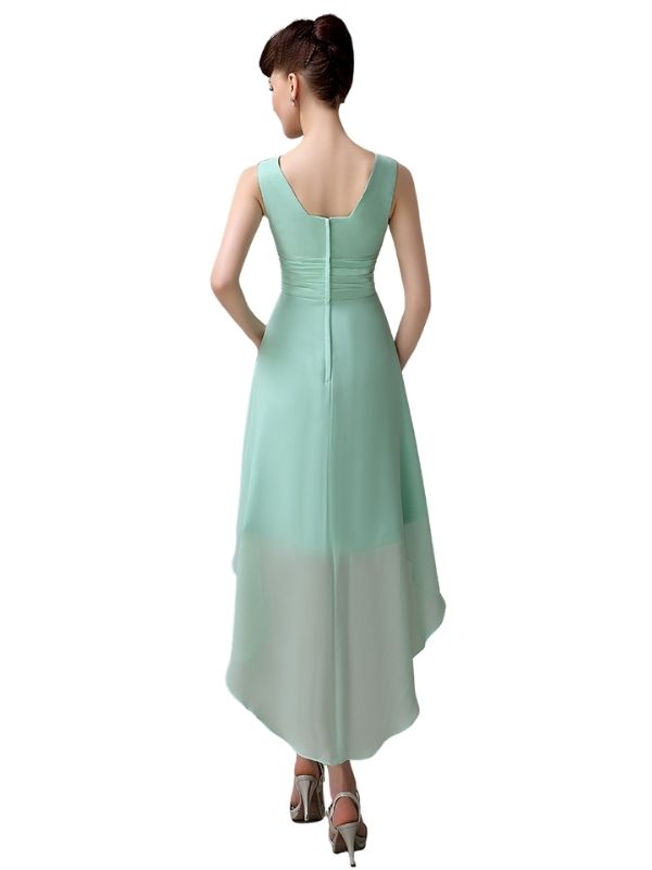A-line Chiffon V-Neck High-Low Short Beach Bridesmaid Dresses