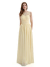 A-Line Round Neck Lace Pleats Floor Length Bridesmaid Dresses