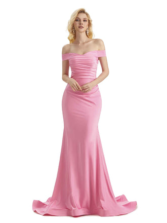 Sexy Mermaid Off The Shoulder Stretchy Jersey Long Formal Wedding Guest Dress
