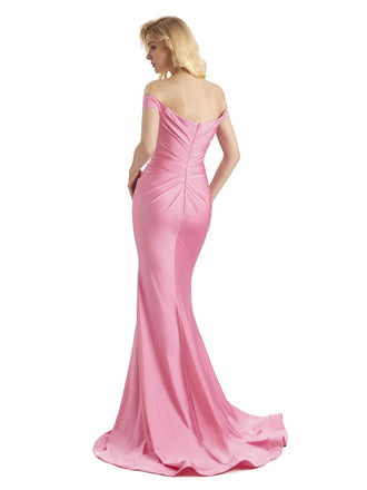 Sexy Mermaid Off The Shoulder Stretchy Jersey Long Formal Prom Dresses Online In Stock