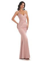 Elegant Spaghetti Straps Soft Satin Mermaid Floor-length Long Bridesmaid Dresses