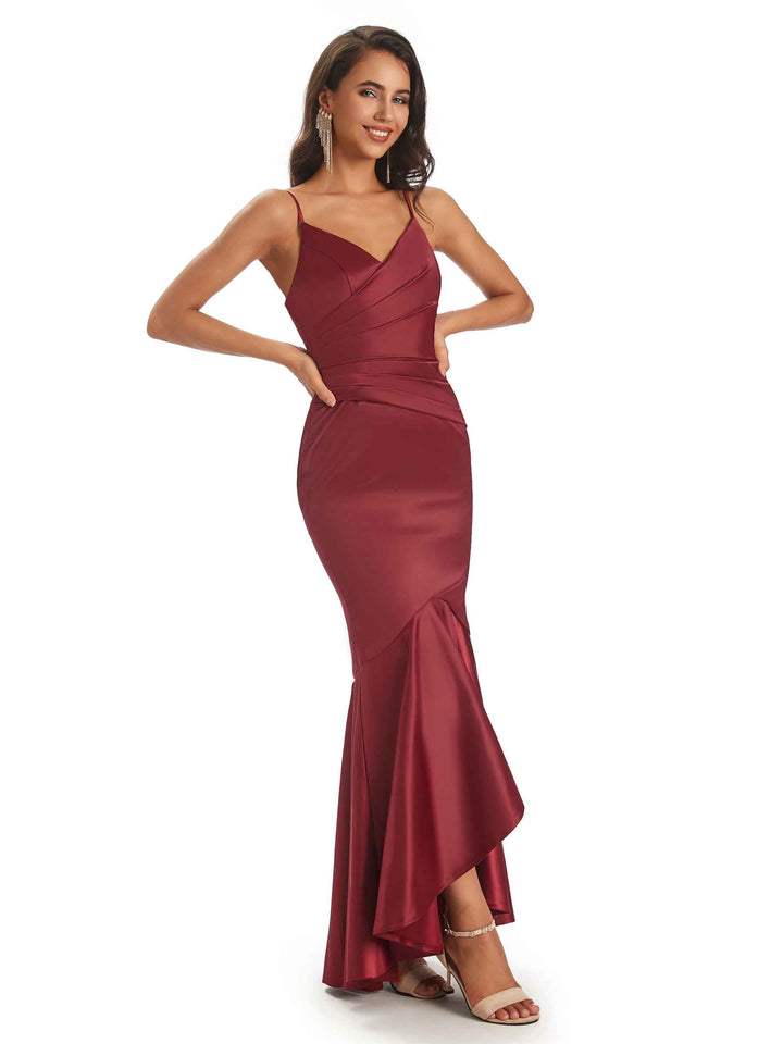 High Low Silky Satin Formal Long Wedding Party Guest Dresses