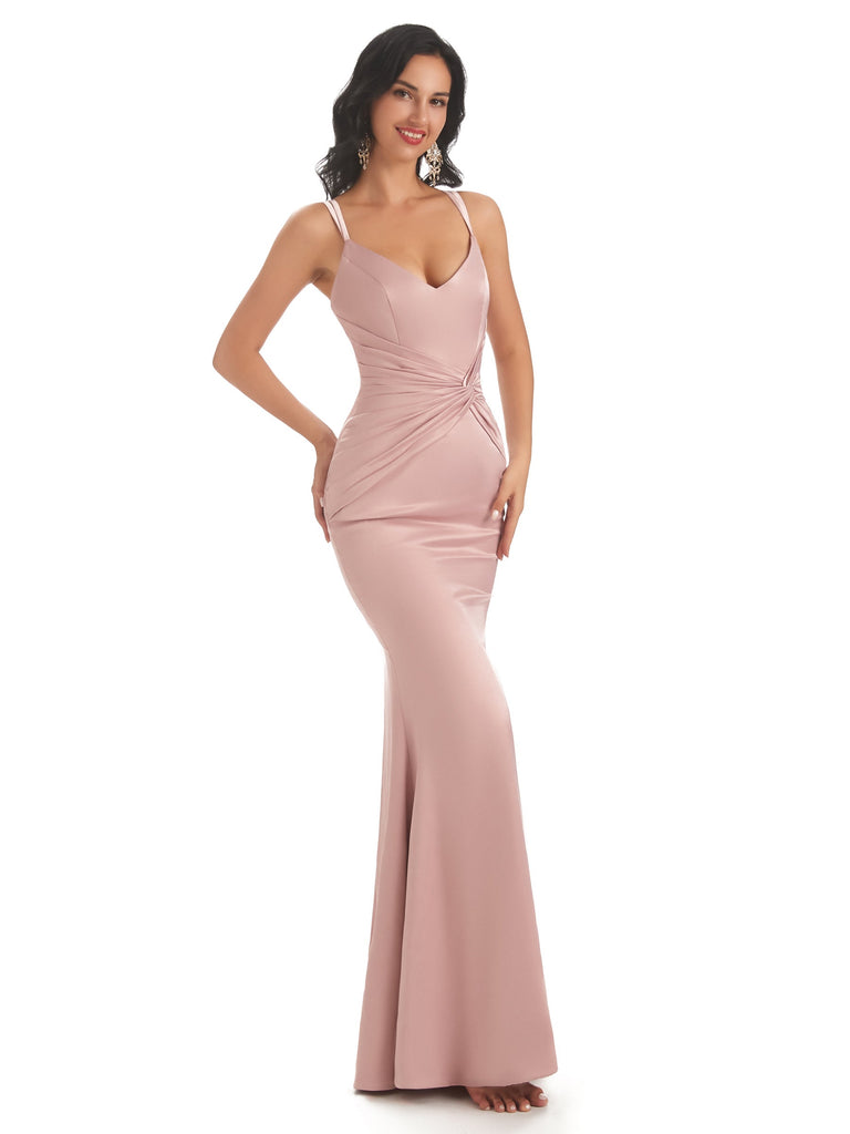 Spaghetti Straps Soft Satin Mermaid Maxi Long Prom Dresses Online