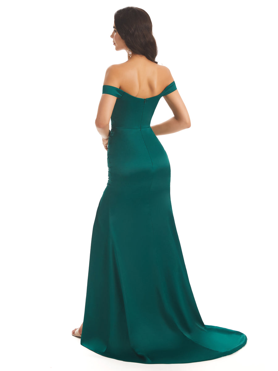 Sexy Soft Satin Off The Shoulder Side Slit Maxi Mermaid Bridesmaid Dresses Online