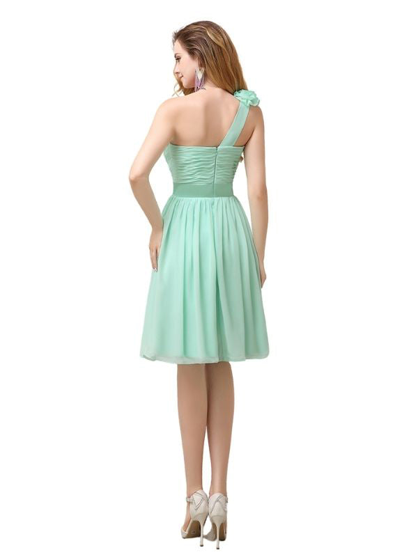 A-line Chiffon One Shoulder Knee-Length Short Bridesmaid Dresses